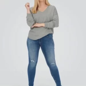 ONLY CARMAKOMA Pullover, V-Ausschnitt, Für Damen 179075 MEDIUM GRE 14